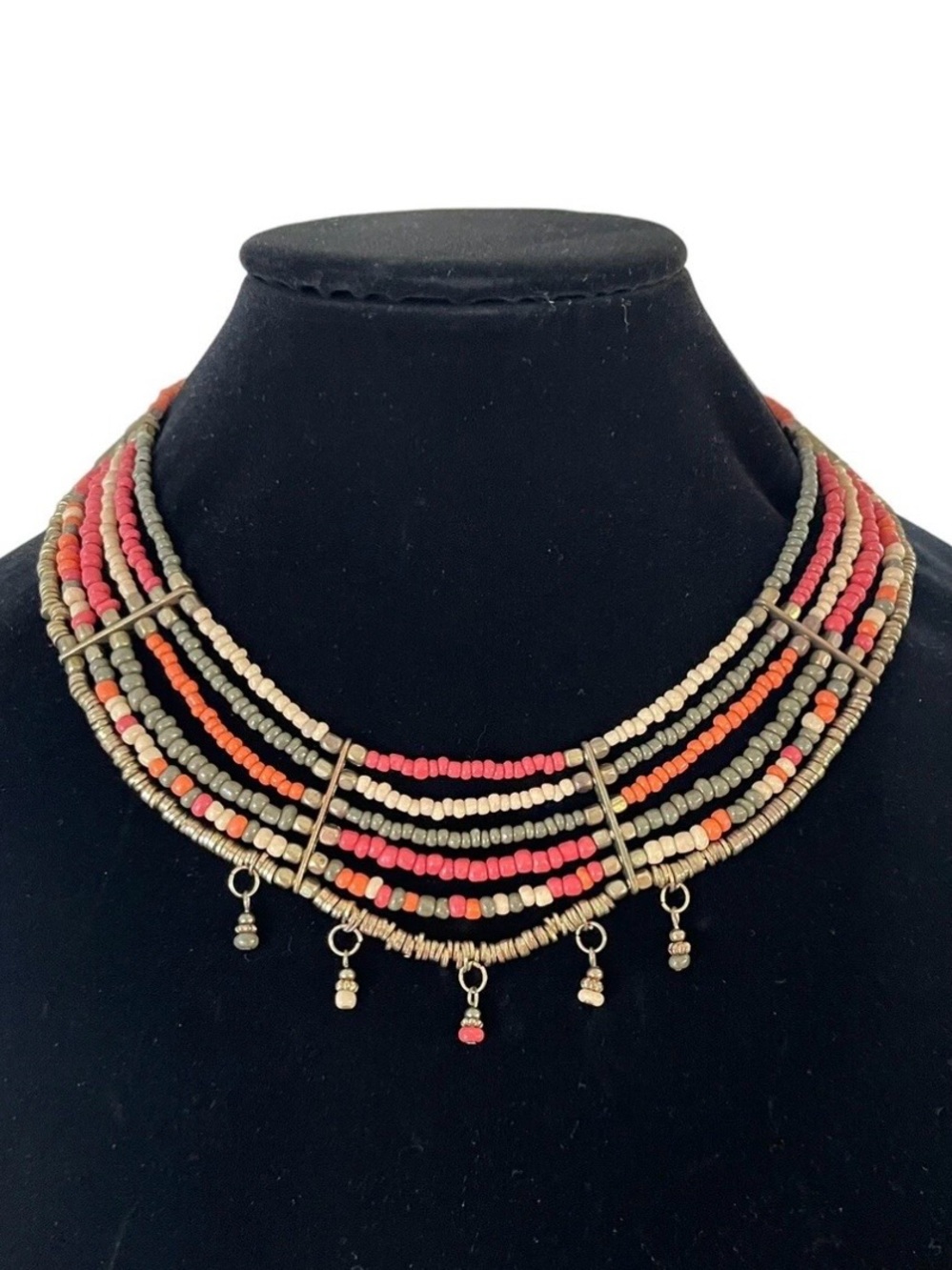 70s Vintage Egyptian Revival Tribal Choker Necklace Brass Collar